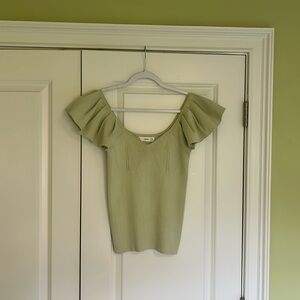 Pastel Green Flutter Sleeve Knot Top